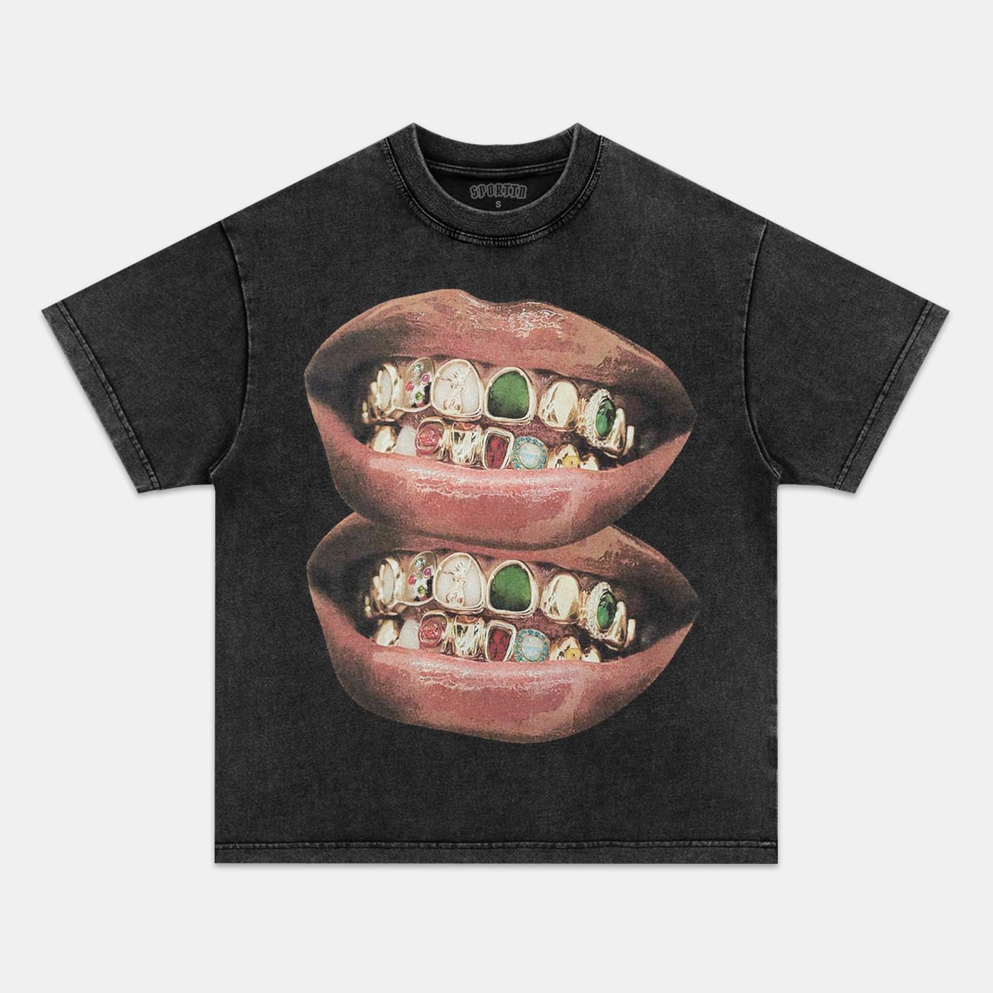 GOLD & JADE UNIQUE GRILLS LIP PRINT TEE