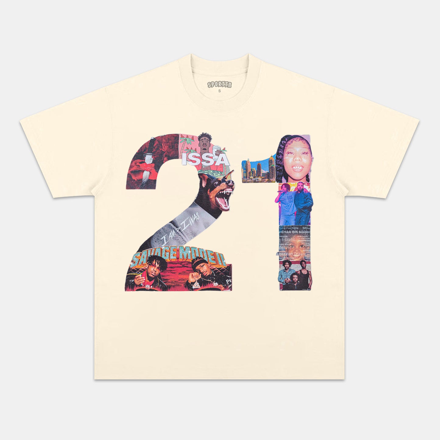 21 SAVAGE & HEAD COLLAGE TEE