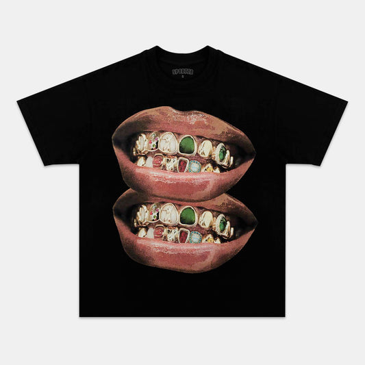 GOLD & JADE UNIQUE GRILLS LIP PRINT TEE