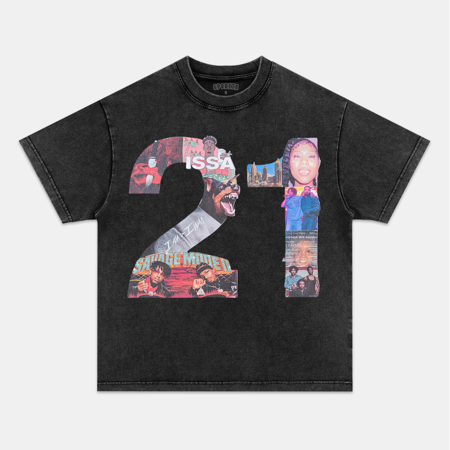 21 SAVAGE & HEAD COLLAGE TEE