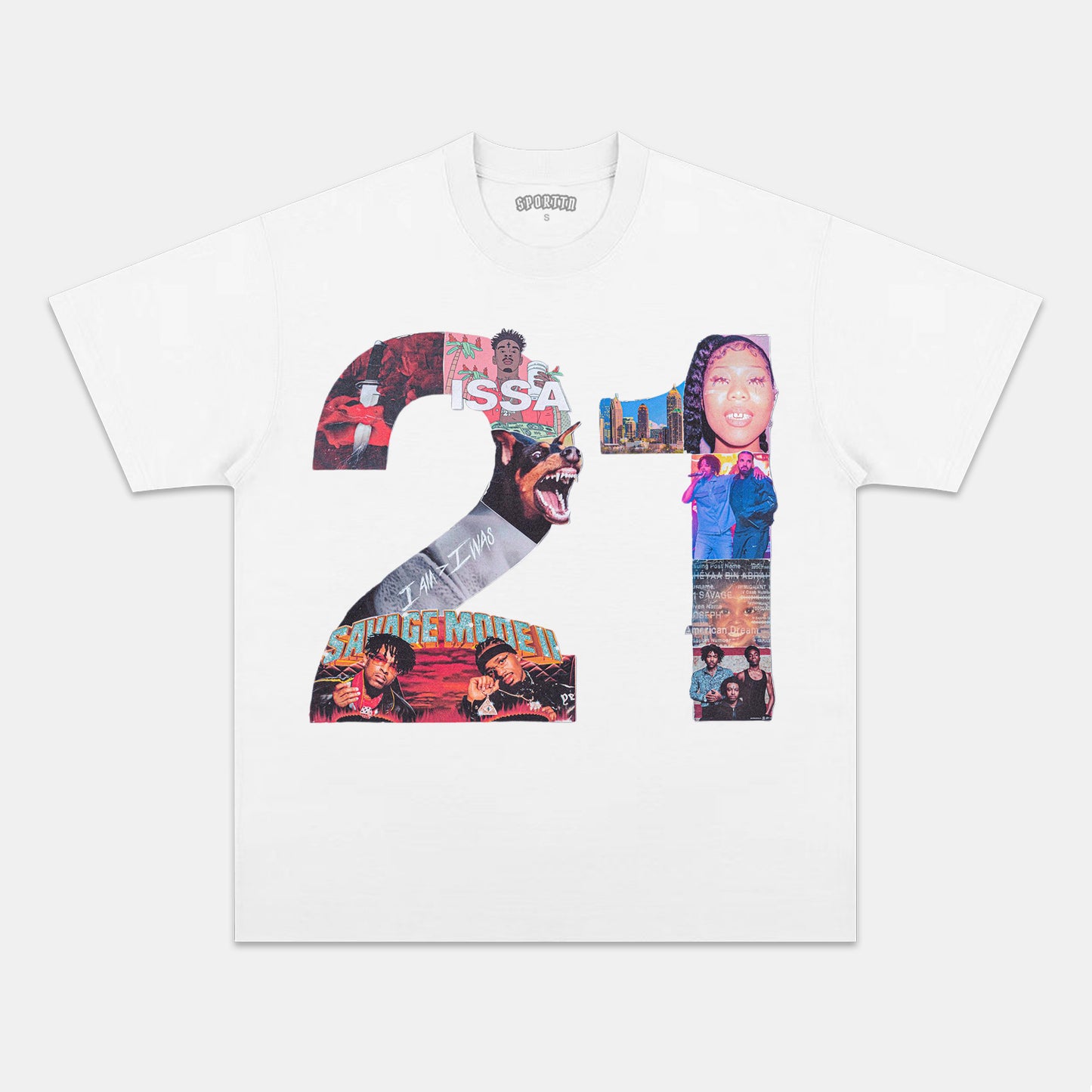 21 SAVAGE & HEAD COLLAGE TEE